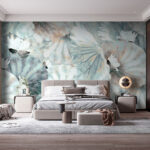 Wall murals Elegant lotus blossoms and leaves pattern