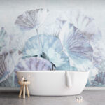 Wall murals Dreamy pastel lotus leaf pattern.