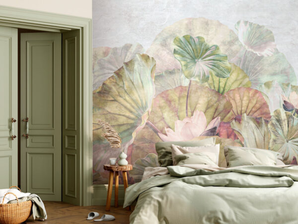 Lotus leaves painted in pastel Wall murals Lotus leaves painted in pastel