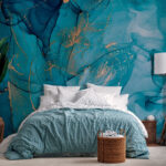 Wall murals Abstract blue art with metallic accents