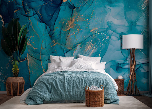 Abstract blue art with metallic accents Wall murals Abstract blue art with metallic accents