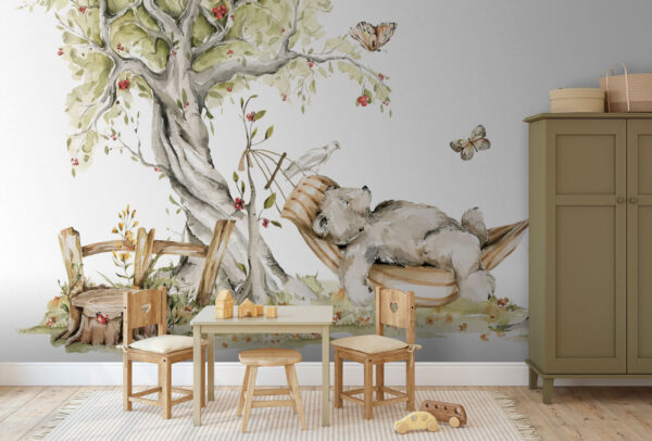 Bear daydreaming in peaceful hammock Wall murals Bear daydreaming in peaceful hammock