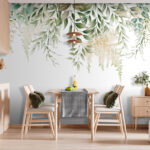 Wall murals Elegant leaves and flowers cascading down.
