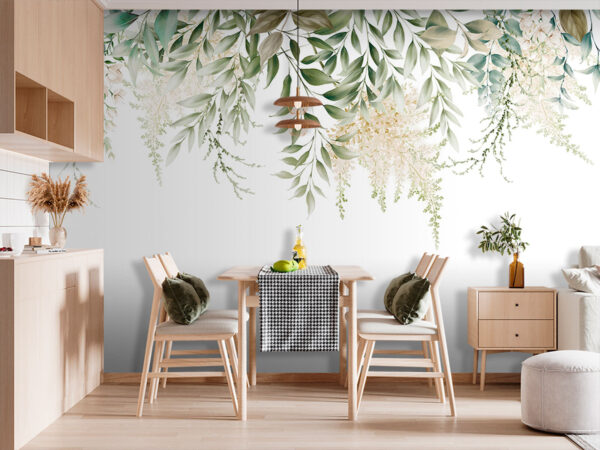 Elegant leaves and flowers cascading down Wall murals Elegant leaves and flowers cascading down