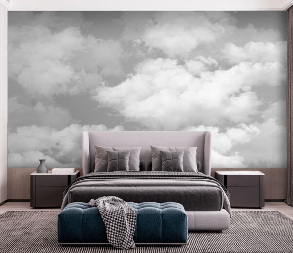 Fluffy clouds in a gray sky Wall murals Fluffy clouds in a gray sky