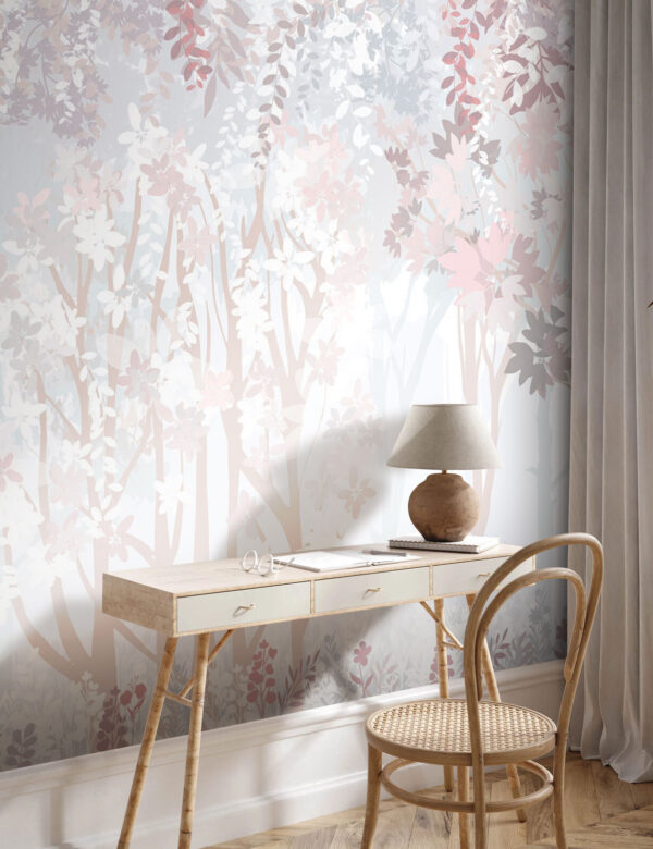 Pastel forest with delicate foliage Wall murals Pastel forest with delicate foliage