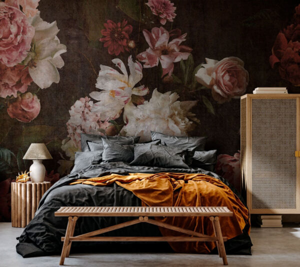 Vintage floral pattern with dark background Wall murals Vintage floral pattern with dark background