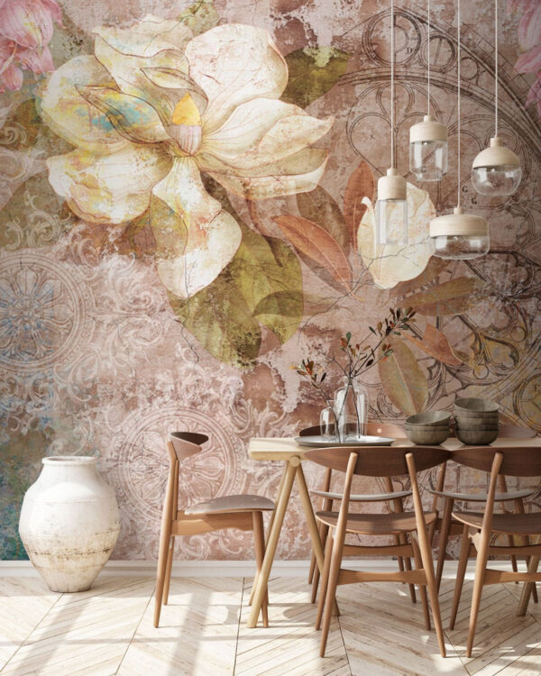 Soft blooms on a textured canvas Wall murals Soft blooms on a textured canvas