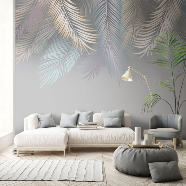 Abstract pastel palm leaves design Wall murals Abstract pastel palm leaves design
