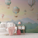 Wall murals Hot air balloon with flags