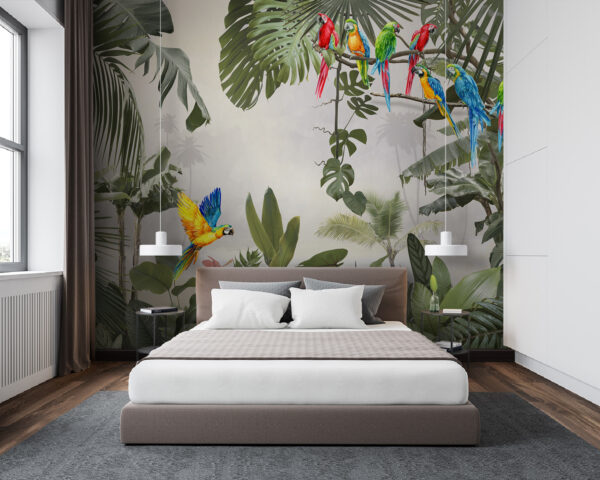 Blue and yellow parrot on a branch Wall murals Blue and yellow parrot on a branch