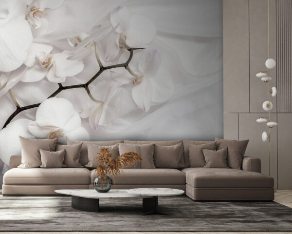 White orchids on a white fabric Wall murals White orchids on a white fabric