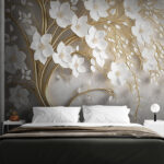Wall murals Elegant branches with white flowers.