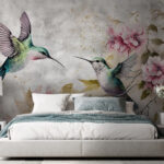 Wall murals Hummingbirds dance among delicate flowers