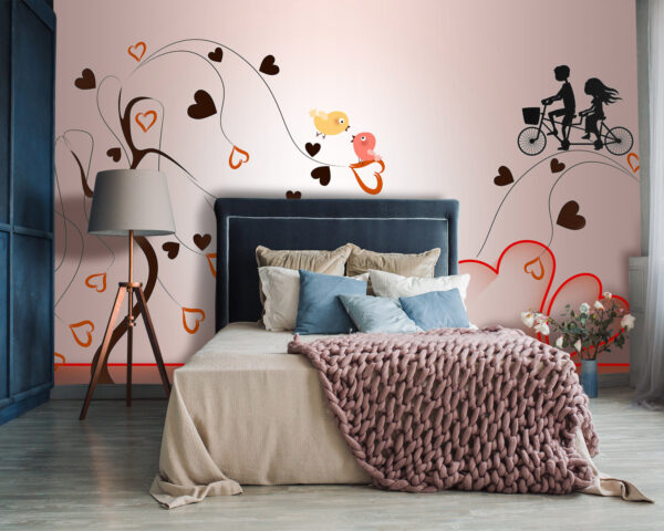 Tree with hearts and birds on it Wall murals Tree with hearts and birds on it