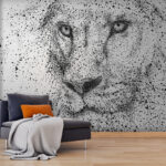 Wall murals Black and white image of a lion’s face