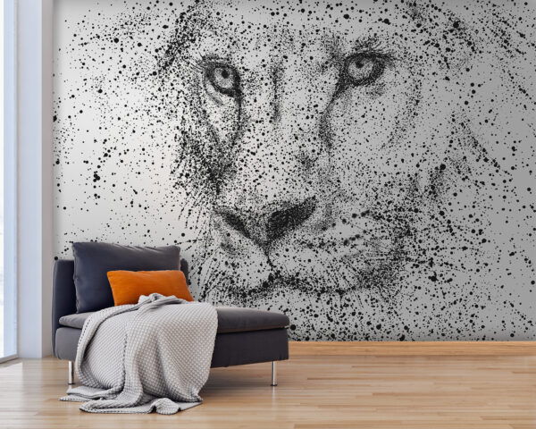 Black and white image of a lion’s face Wall murals Black and white image of a lion’s face