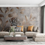 Wall murals Metallic floral elegance against pastel background