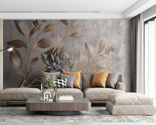 Metallic floral elegance against pastel background Wall murals Metallic floral elegance against pastel background
