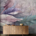 Wall murals Colorful feathers on textured background.