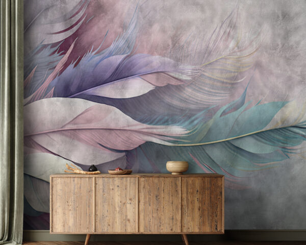 Wall murals Colorful feathers on textured background (SKU: u93934) Wall murals Wall murals Colorful feathers on textured background (SKU: u93934)