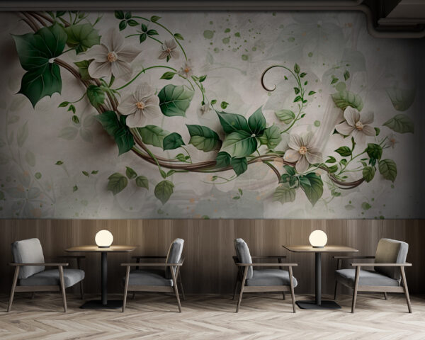 Painting of flowers and leaves Wall murals Painting of flowers and leaves