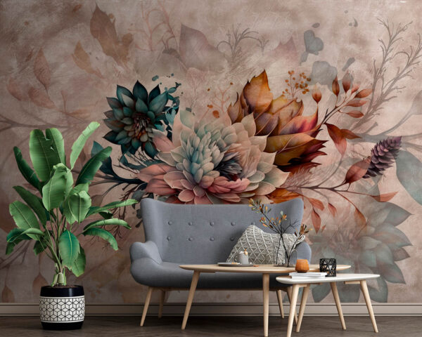 Elegant floral art with muted tones Wall murals Elegant floral art with muted tones