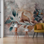 Wall murals Abstract floral art with swirling leaves.