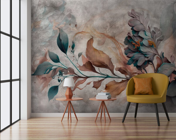 Abstract floral art with swirling leaves Wall murals Abstract floral art with swirling leaves