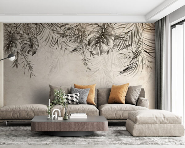Tropical leaves on vintage paper background Wall murals Tropical leaves on vintage paper background