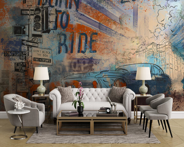Urban adventure captured in vibrant art Wall murals Urban adventure captured in vibrant art