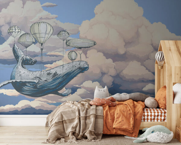 Whale floats with balloon assistance Wall murals Whale floats with balloon assistance