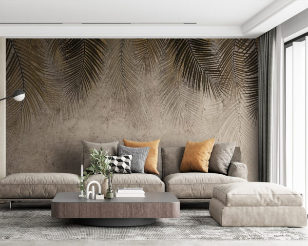 Palm leaves against textured wall Wall murals Palm leaves against textured wall