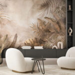 Wall murals Group of leaves on a beige background