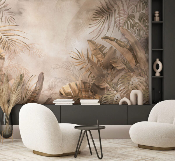 Group of leaves on a beige background Wall murals Group of leaves on a beige background
