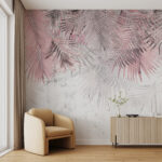Wall murals Pastel palm leaves on white background.