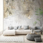 Wall murals Elegant palm leaves on textured background