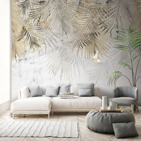 Elegant palm leaves on textured background Wall murals Elegant palm leaves on textured background