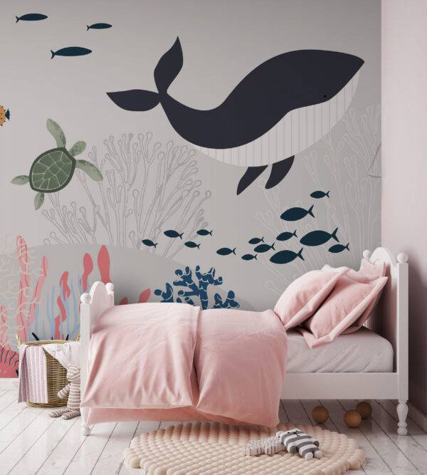 Whale and turtle under water Wall murals Whale and turtle under water