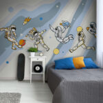 Wall murals Cartoon of an astronaut with a rocket on his head