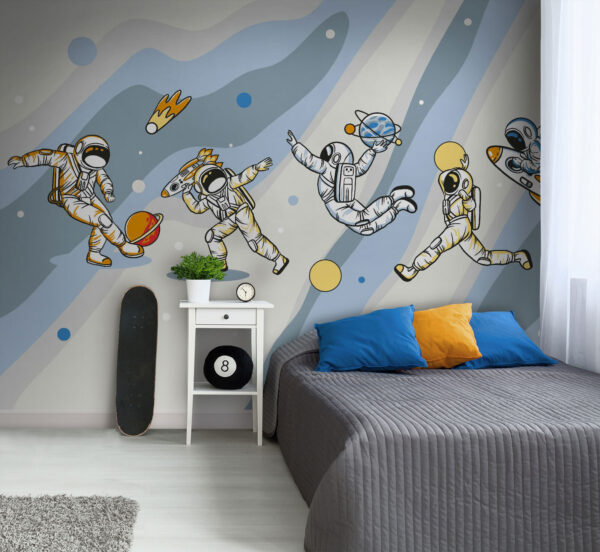 Cartoon of an astronaut with a rocket on his head Wall murals Cartoon of an astronaut with a rocket on his head