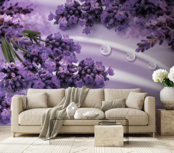 Lavender blooms on silky backdrop Wall murals Lavender blooms on silky backdrop
