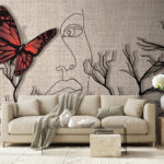 Wall murals Butterfly and a drawing of a woman’s face