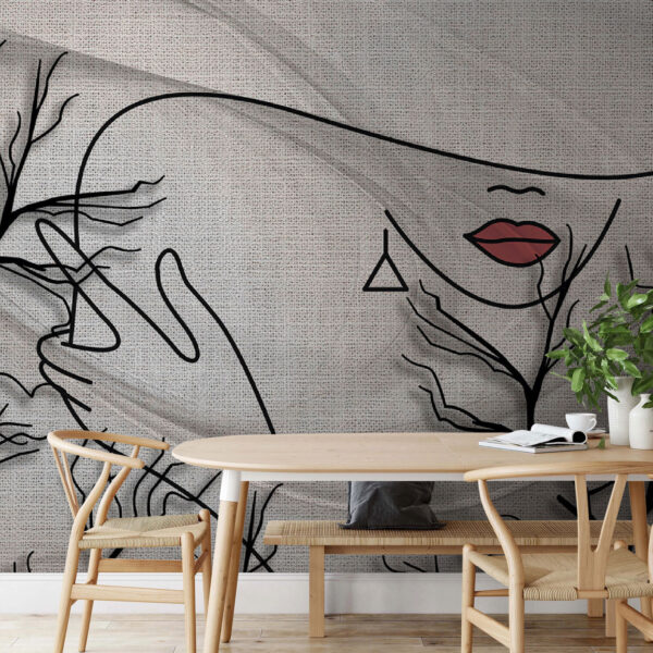 Drawing of a woman’s face and a tree Wall murals Drawing of a woman’s face and a tree