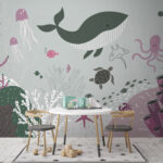 Wall mural Purple starfish on a white background