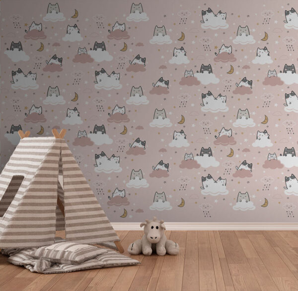Pattern of cats on clouds Wall murals Pattern of cats on clouds