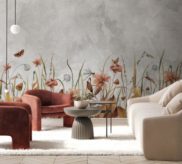 Painting of flowers and grass Wall murals Painting of flowers and grass
