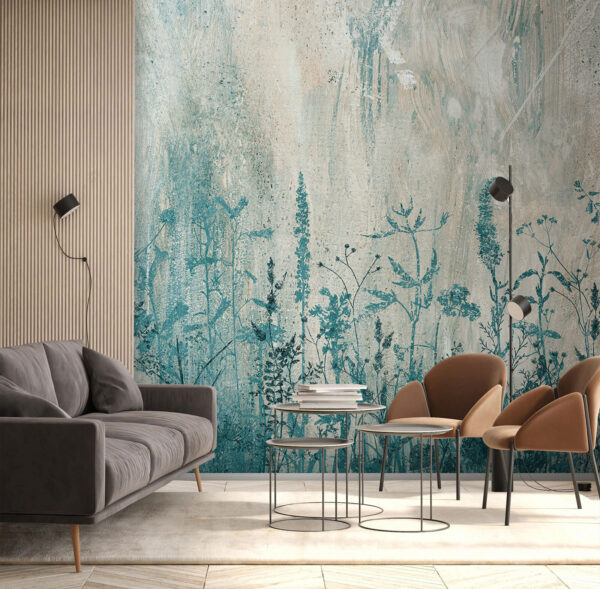 Wall murals Blue silhouettes of wildflowers on canvas (SKU: u93666) Wall murals Wall murals Blue silhouettes of wildflowers on canvas (SKU: u93666)