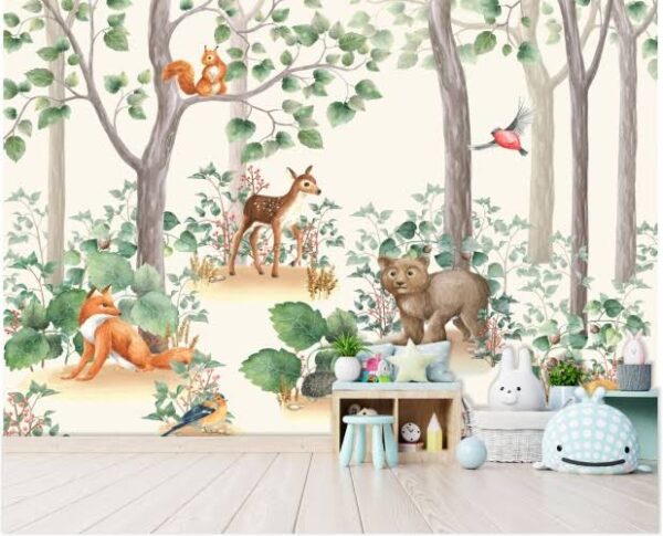 Woodland animals in a whimsical scene Wall murals Woodland animals in a whimsical scene