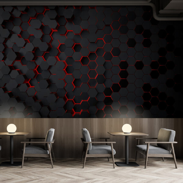 Wall murals Wall murals Red and black hexagon (SKU: u93618v2)